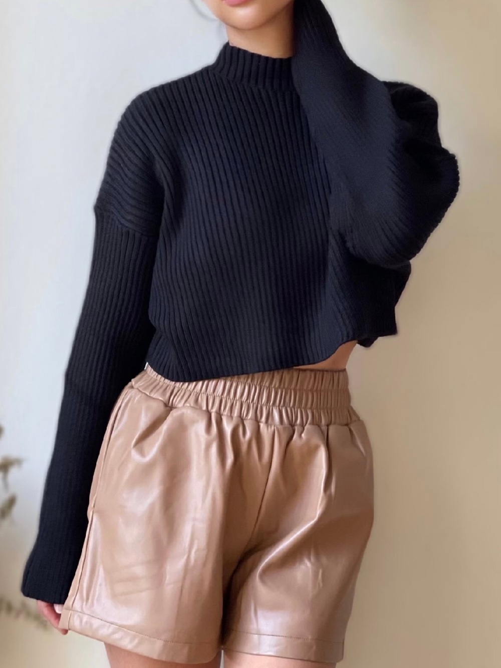 Mable Mock Neck Cropped Long Sleeve Ribbed Sweater NWT